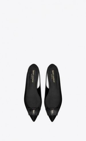 YSL AnaïS Slingback Flats In Smooth And Patent Leather Black Navy | Philippines_YSL81351