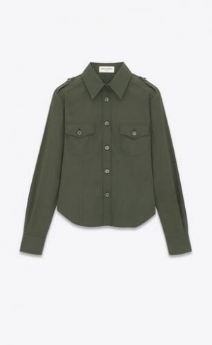 YSL Army Shirt In Cotton Poplin Khaki | Philippines_YSL12516