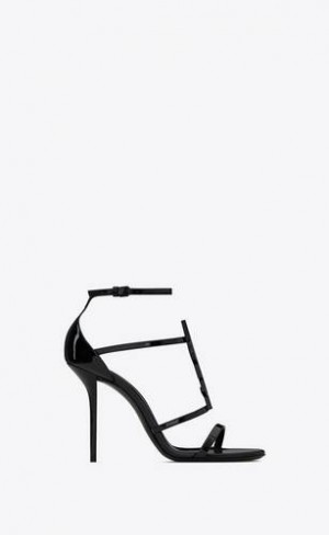 YSL Cassandra Sandals In Patent Leather Black | Philippines_YSL44442