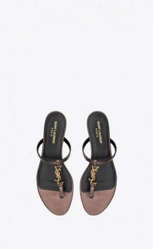 YSL Cassandra Slides In Laminated Metallic Leather Brown | Philippines_YSL68656