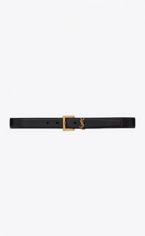 YSL Cassandre Belt With Square Buckle In Smooth Leather Black | Philippines_YSL22052