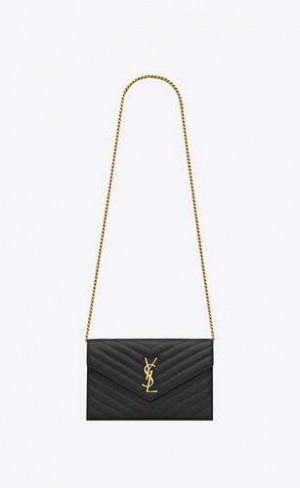 YSL Cassandre Chain Wallet In Lambskin Black | Philippines_YSL95851