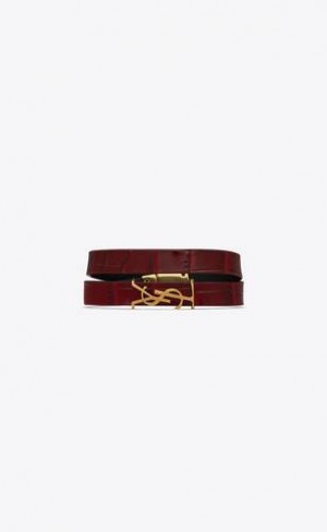 YSL Cassandre Double Wrap Bracelet In Leather Dark Red Gold | Philippines_YSL23150