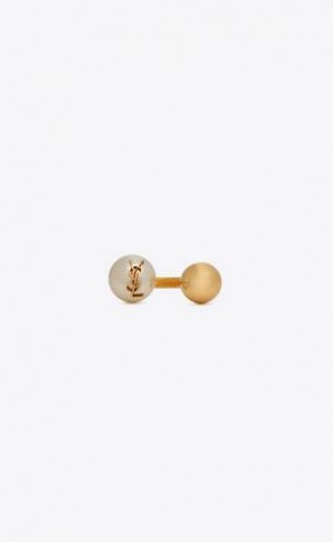 YSL Cassandre Pearl And Ball Ring In Metal Gold Cream | Philippines_YSL88133