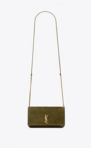 YSL Cassandre Phone Holder In Suede Olive Green | Philippines_YSL68262