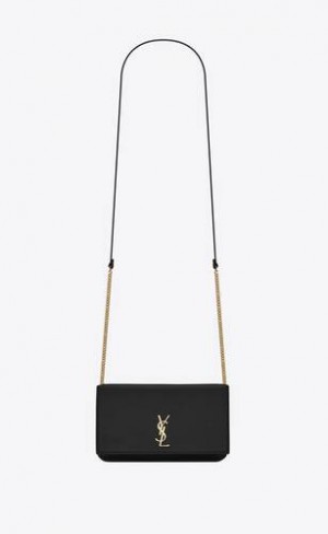 YSL Cassandre Phone Holder With Strap In Smooth Leather Black | Philippines_YSL27737