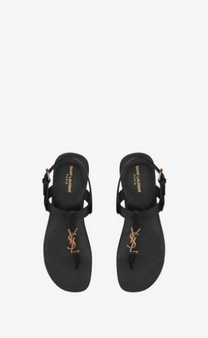 YSL Cassandre Sandals In Smooth Leather Black | Philippines_YSL85665