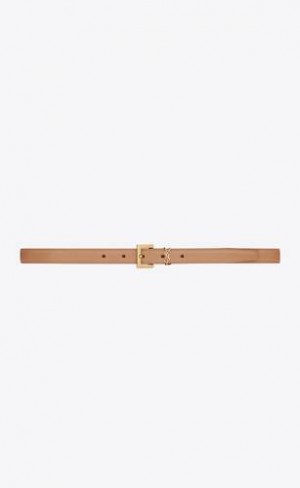 YSL Cassandre Thin Belt With Square Buckle In Vegetable-tanned Leather Brown Gold | Philippines_YSL89855