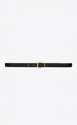 YSL Cassandre Thin Belt With Square Buckle In Grained Leather Black | Philippines_YSL29914