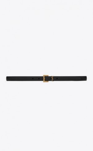 YSL Cassandre Thin Belt With Square Buckle In Box Saint Laurent Leather Black | Philippines_YSL48172