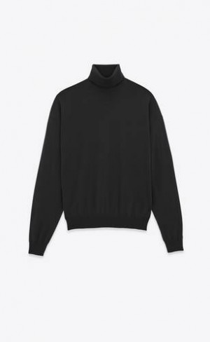 YSL Cassandre Turtleneck Sweater In Wool Black | Philippines_YSL35249