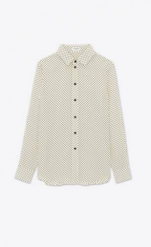 YSL Classic Shirt In Dotted Crepe De Chine Green | Philippines_YSL82276