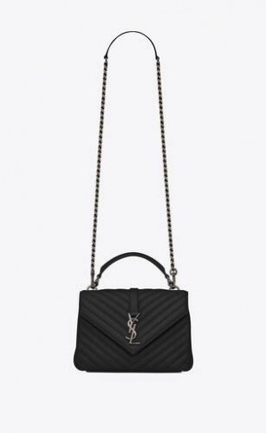 YSL College Medium In Quilted Leather Black | Philippines_YSL73816