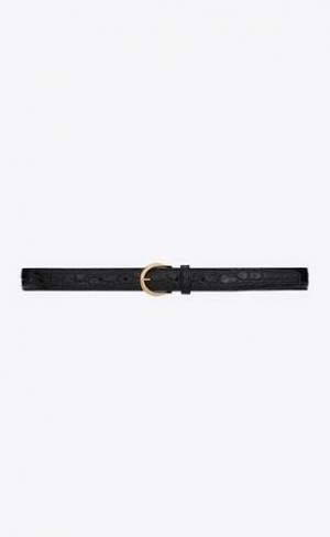 YSL Croissant De Lune Buckle Crocodile-embossed Leather Black | Philippines_YSL84944