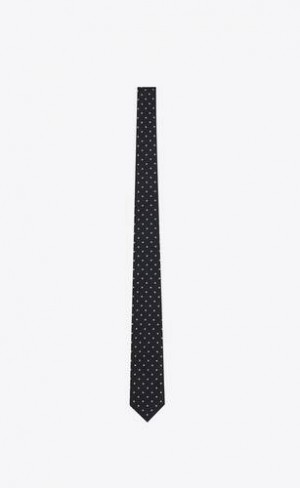 YSL Dotted Tie In Silk Jacquard Black White | Philippines_YSL64193