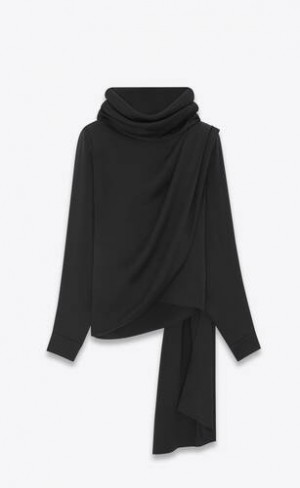 YSL Draped Tunic In Satin Crepe Black | Philippines_YSL94561