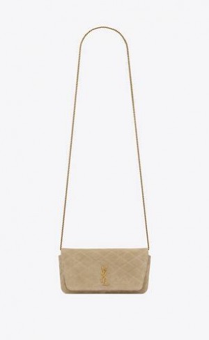 YSL Gaby Chain Phone Holder In Quilted Suede Gold | Philippines_YSL44560