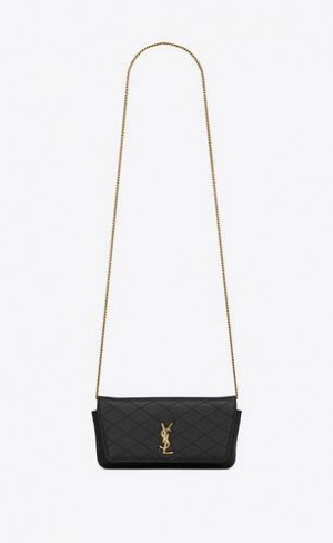 YSL Gaby Phone Holder In Quilted Leather Black | Philippines_YSL34263