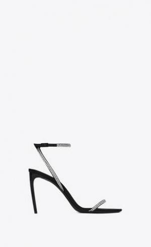 YSL Georgia Sandals In Crepe Satin With Rhinestones Black | Philippines_YSL65405