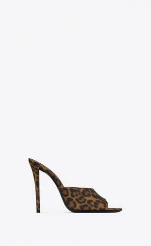 YSL Goldie Mules In Leopard Grosgrain Brown | Philippines_YSL40805