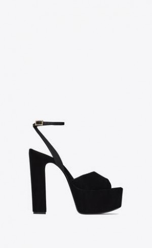 YSL Jodie Platform Sandals In Velvet Black | Philippines_YSL61965