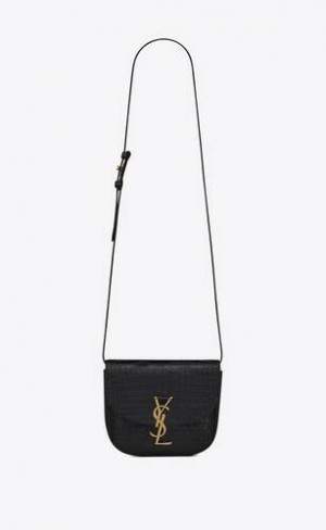 YSL Kaia Small Satchel In Shiny Crocodile-embossed Leather Black | Philippines_YSL53736