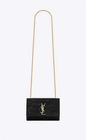 YSL Kate Small In Crocodile-embossed Nubuck Black | Philippines_YSL62140