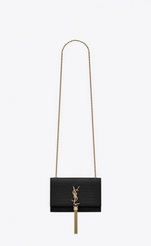 YSL Kate Small Tassel In Crocodile-embossed Leather Black | Philippines_YSL60558