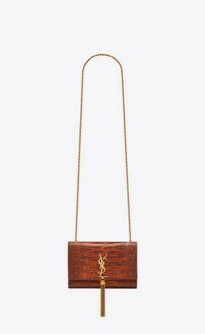 YSL Kate Small Tassel In Lacquered Lizard Skin Dark Red | Philippines_YSL82127