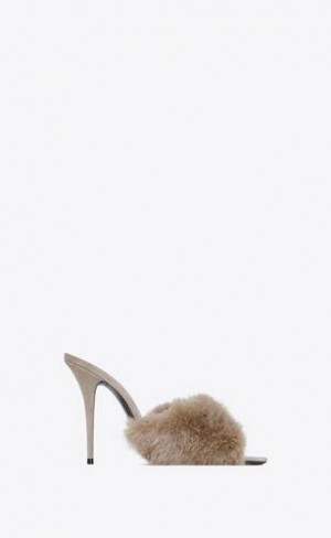 YSL La 16 Mules In Animal-free Fur And Suede Grey | Philippines_YSL90519