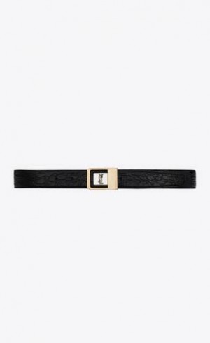 YSL La 66 Buckle Crocodile-embossed Leather Black | Philippines_YSL71426