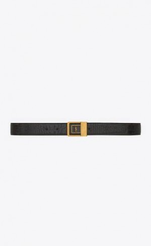 YSL La 66 Buckle Crocodile-embossed Leather Black Gold | Philippines_YSL94053