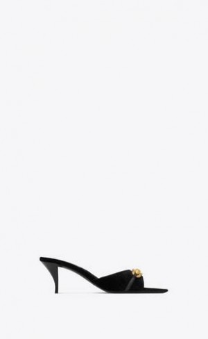 YSL Le Maillon Mules In Cassandre-embossed Velvet Black | Philippines_YSL30348