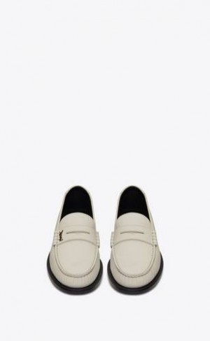 YSL Le Penny Slippers In Smooth Leather White | Philippines_YSL42173