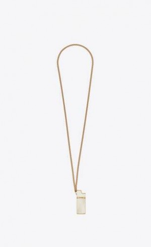 YSL Lighter Holder Necklace In Brass And Buffalo Horn Light Brown White | Philippines_YSL55540