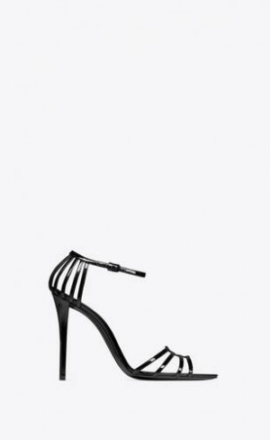 YSL Milena Sandals In Patent Leather Black | Philippines_YSL46970