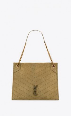 YSL Niki Medium Shopping Bag In Suede Green | Philippines_YSL88621