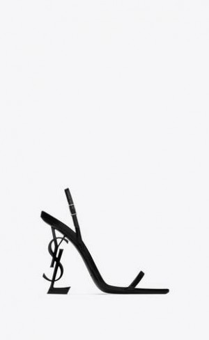 YSL Opyum Slingback Sandals In Glazed Leather Black | Philippines_YSL87113