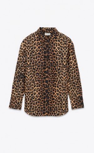 YSL Oversized Leopard Silk Taffeta Brown | Philippines_YSL26282