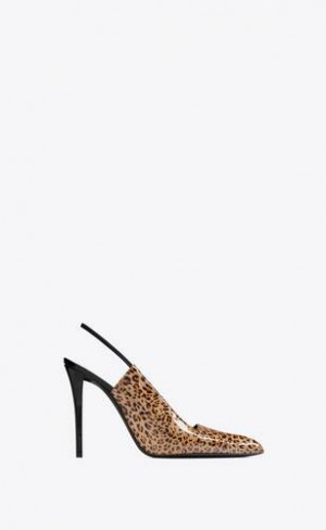 YSL Raven Slingback Pumps In Leopard-print Patent Leather Leopard | Philippines_YSL32596