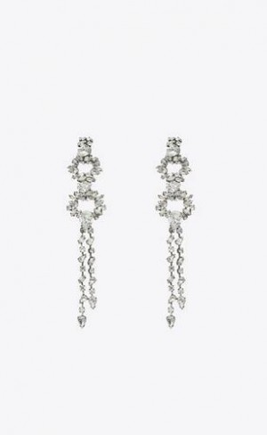 YSL Rhinestone Duo Ring Earrings In Metal Silver | Philippines_YSL32731