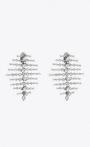 YSL Rhinestone Fish Bone Drop Earrings In Metal Silver | Philippines_YSL90650