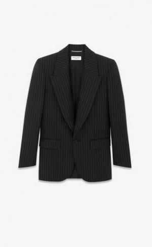 YSL Rive Gauche Striped Flannel Black White | Philippines_YSL90413