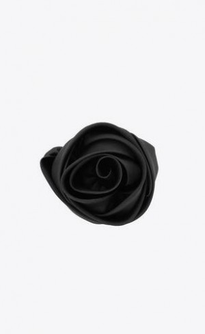 YSL Rose Brooch In Silk Organza Black | Philippines_YSL87779