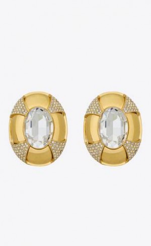 YSL Saharienne Earrings In Metal And Rhinestones Gold | Philippines_YSL35787