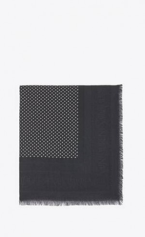 YSL Saint Laurent Large Square Scarf In Dotted Wool And Silk Jacquard Black White | Philippines_YSL69310