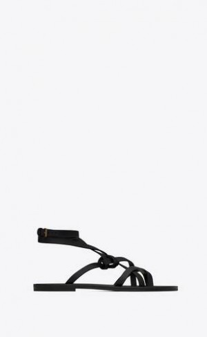 YSL Santo Sandals In Smooth Leather Black | Philippines_YSL92276