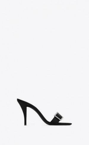 YSL Simone Mules In Satin Crepe Black | Philippines_YSL88267