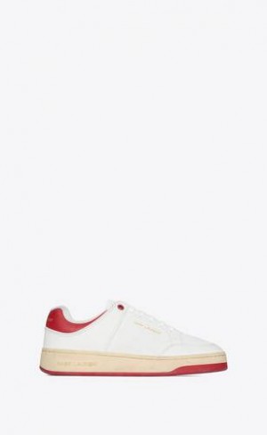 YSL Sl/61 Sneakers In Grained Leather White Red | Philippines_YSL88778