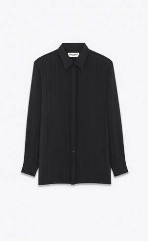 YSL Striped Silk Crepe De Chine Black | Philippines_YSL38721